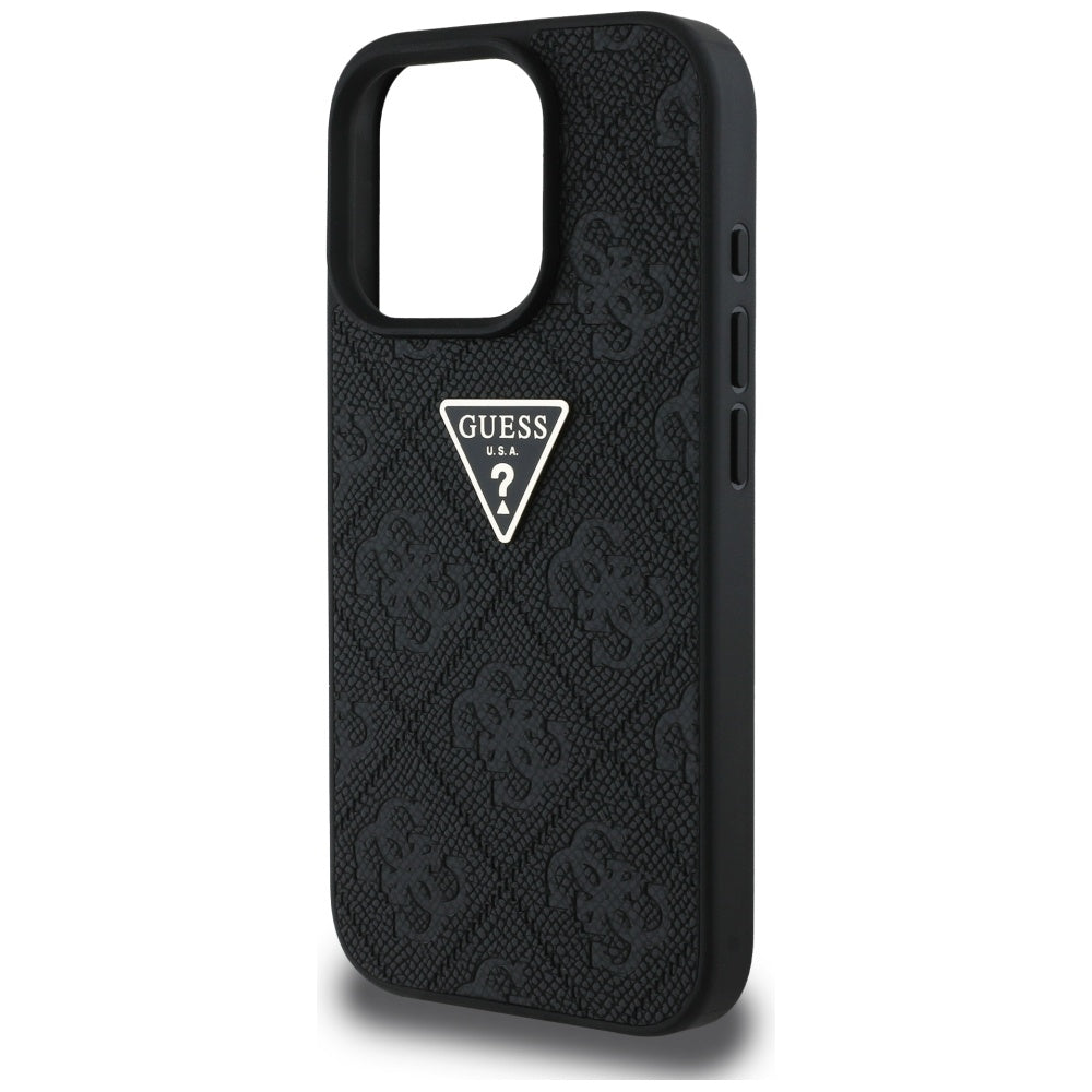 Custodia per Apple iPhone 16 Pro, Guess, Hot Stamp 4G Pattern Triangle Logo, Nera