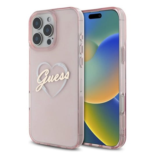 Custodia per Apple iPhone 16 Pro, Guess, IML Heart, Rosa