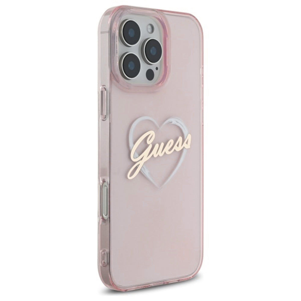 Custodia per Apple iPhone 16 Pro, Guess, IML Heart, Rosa