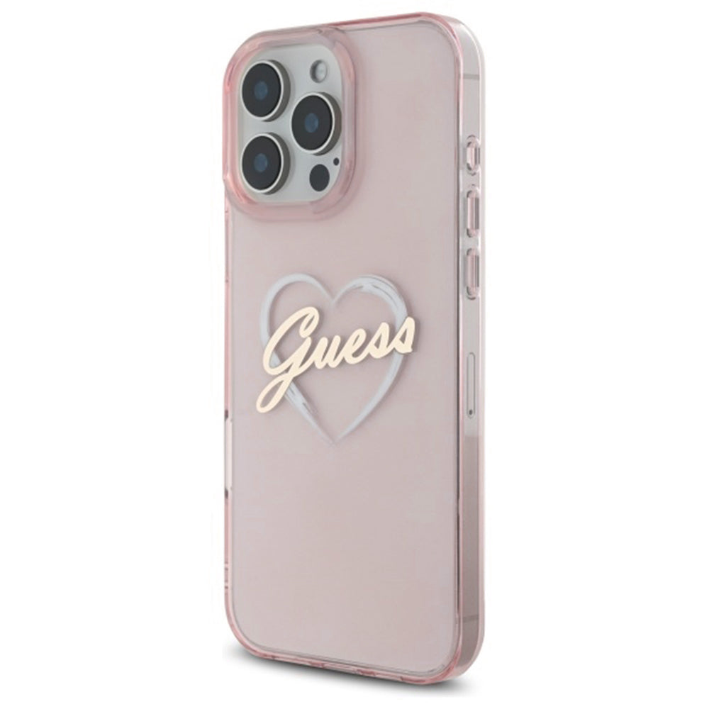 Custodia per Apple iPhone 16 Pro, Guess, IML Heart, Rosa