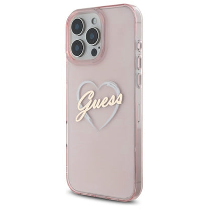 Custodia per Apple iPhone 16 Pro, Guess, IML Heart, Rosa