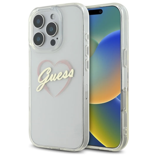 Custodia per Apple iPhone 16 Pro, Guess, IML Heart, Trasparente