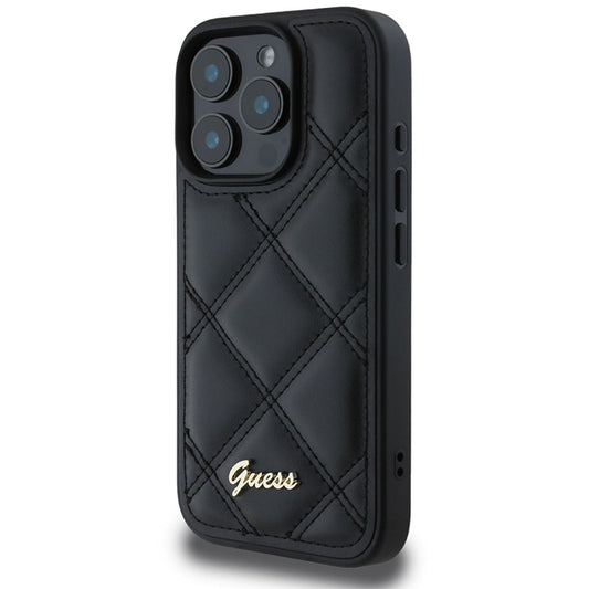 Custodia per Apple iPhone 16 Pro, Guess, Quilted Metal Logo, Nera
