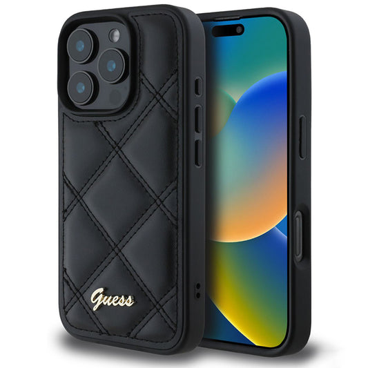 Custodia per Apple iPhone 16 Pro, Guess, Quilted Metal Logo, Nera