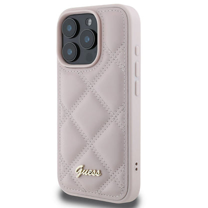 Custodia per Apple iPhone 16 Pro, Guess, Quilted Metal Logo, Rosa
