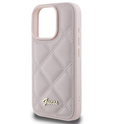 Custodia per Apple iPhone 16 Pro, Guess, Quilted Metal Logo, Rosa