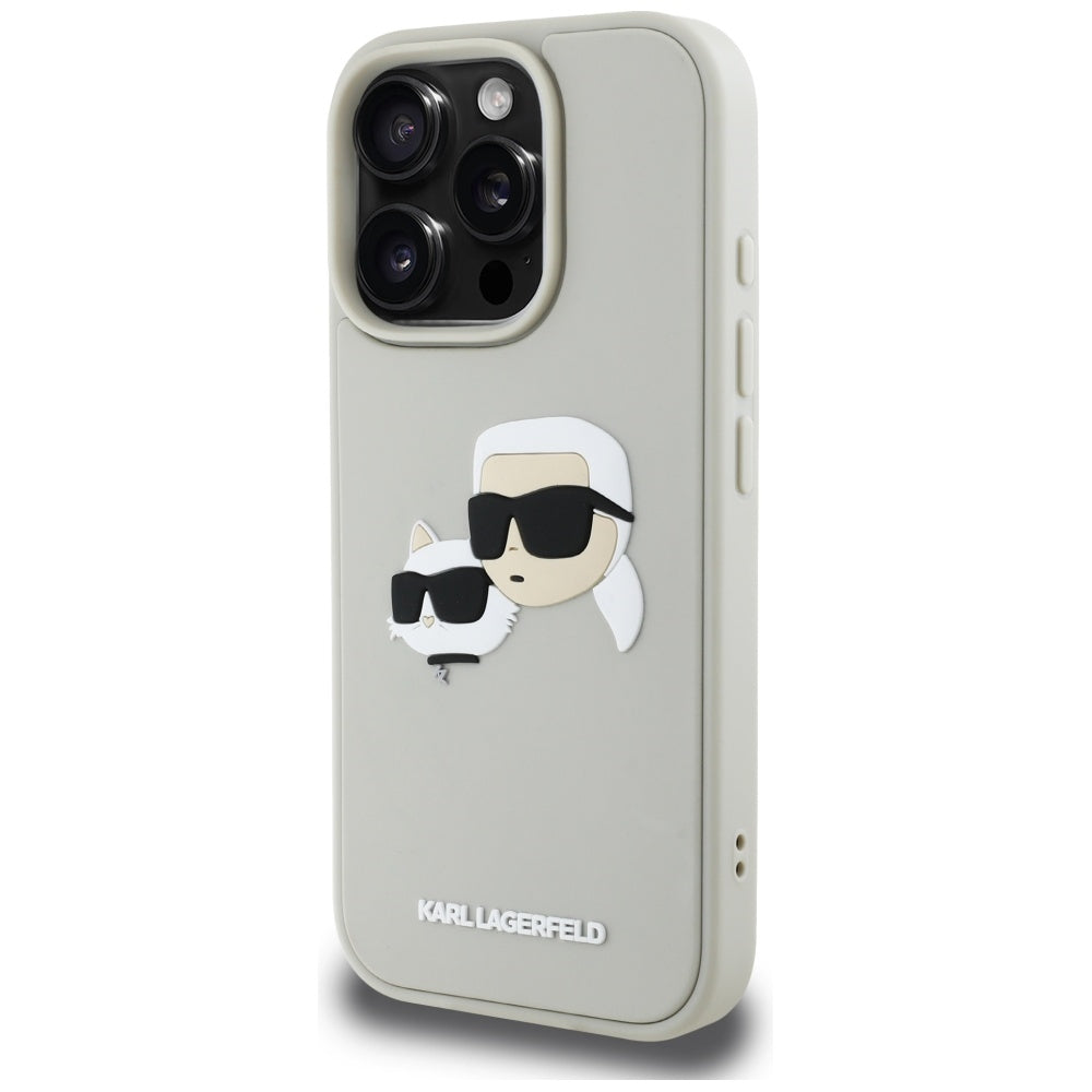 Custodia per Apple iPhone 16 Pro, Karl Lagerfeld, 3D Rubber Karl & Choupette, Beige