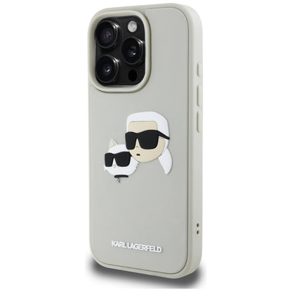 Custodia per Apple iPhone 16 Pro, Karl Lagerfeld, 3D Rubber Karl & Choupette, Beige