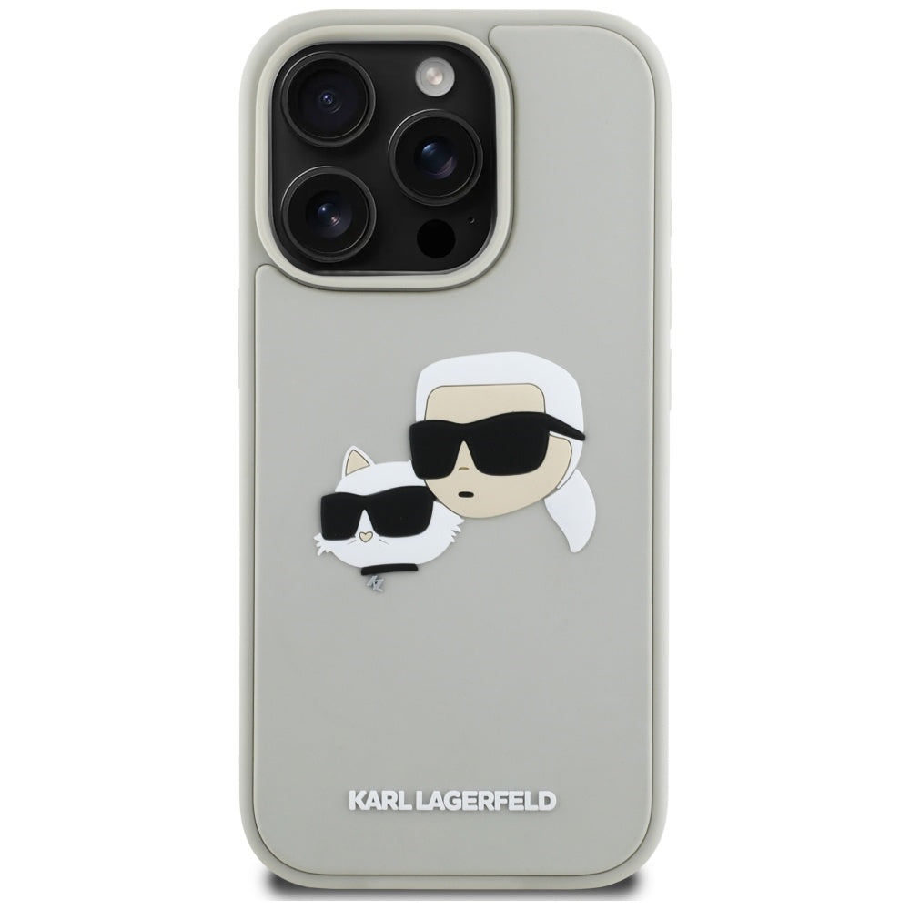 Custodia per Apple iPhone 16 Pro, Karl Lagerfeld, 3D Rubber Karl & Choupette, Beige