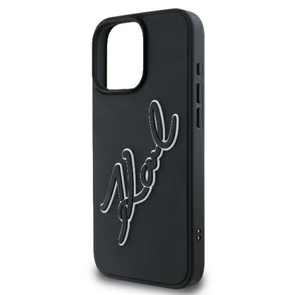 Custodia per Apple iPhone 16 Pro, Karl Lagerfeld, 3D Rubber Signature, Nera