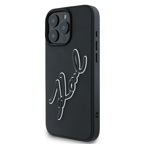 Custodia per Apple iPhone 16 Pro, Karl Lagerfeld, 3D Rubber Signature, Nera