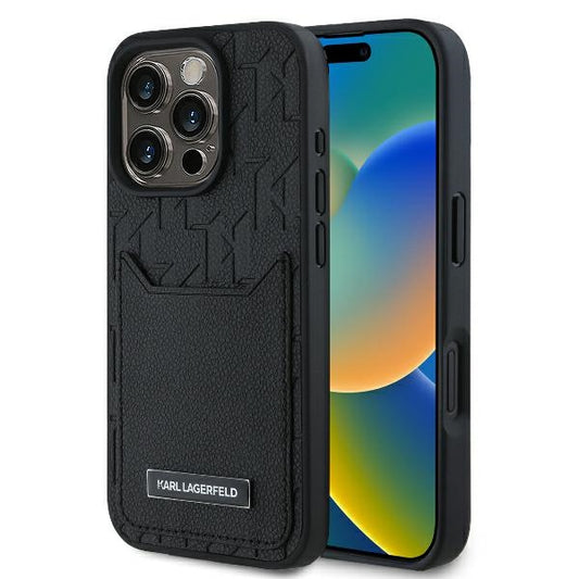 Custodia per Apple iPhone 16 Pro, Karl Lagerfeld, Cardslots Monogram, Nera