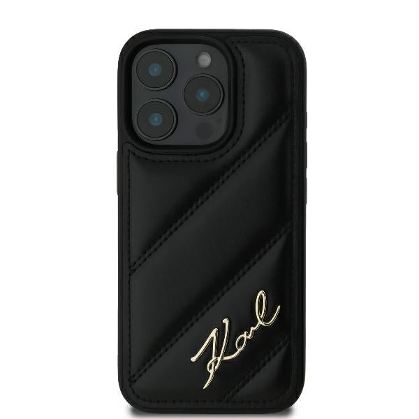 Case for Apple iPhone 16 Pro, Karl Lagerfeld, Diagonal Quilted Script, Black