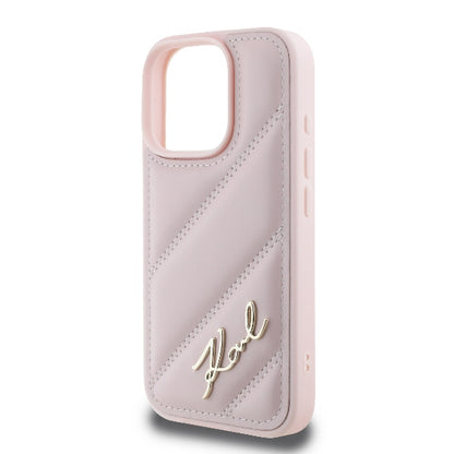 Custodia per Apple iPhone 16 Pro, Karl Lagerfeld, Diagonal Quilted Script, Rosa