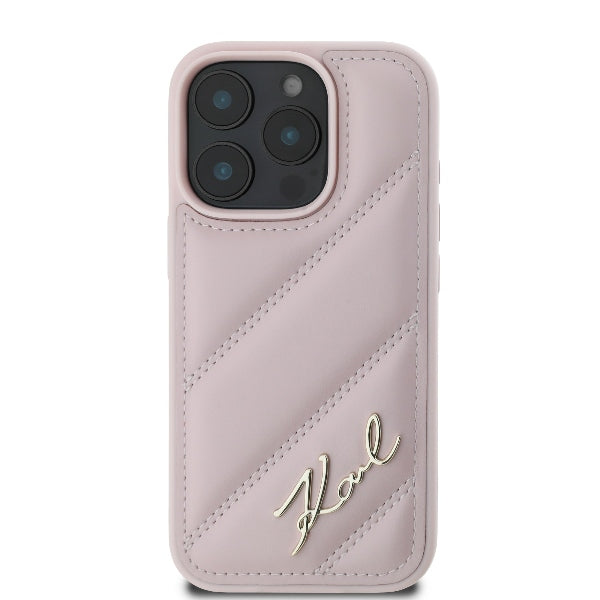 Custodia per Apple iPhone 16 Pro, Karl Lagerfeld, Diagonal Quilted Script, Rosa