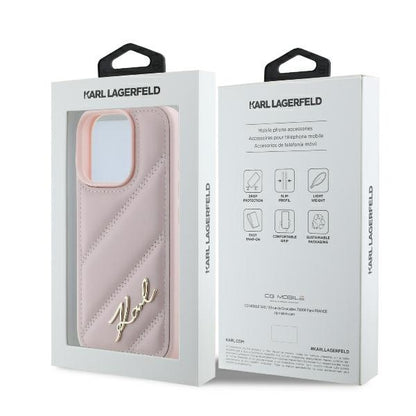 Custodia per Apple iPhone 16 Pro, Karl Lagerfeld, Diagonal Quilted Script, Rosa