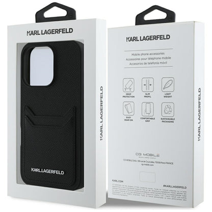 Custodia per Apple iPhone 16 Pro, Karl Lagerfeld, Grained Cardslots, Nera
