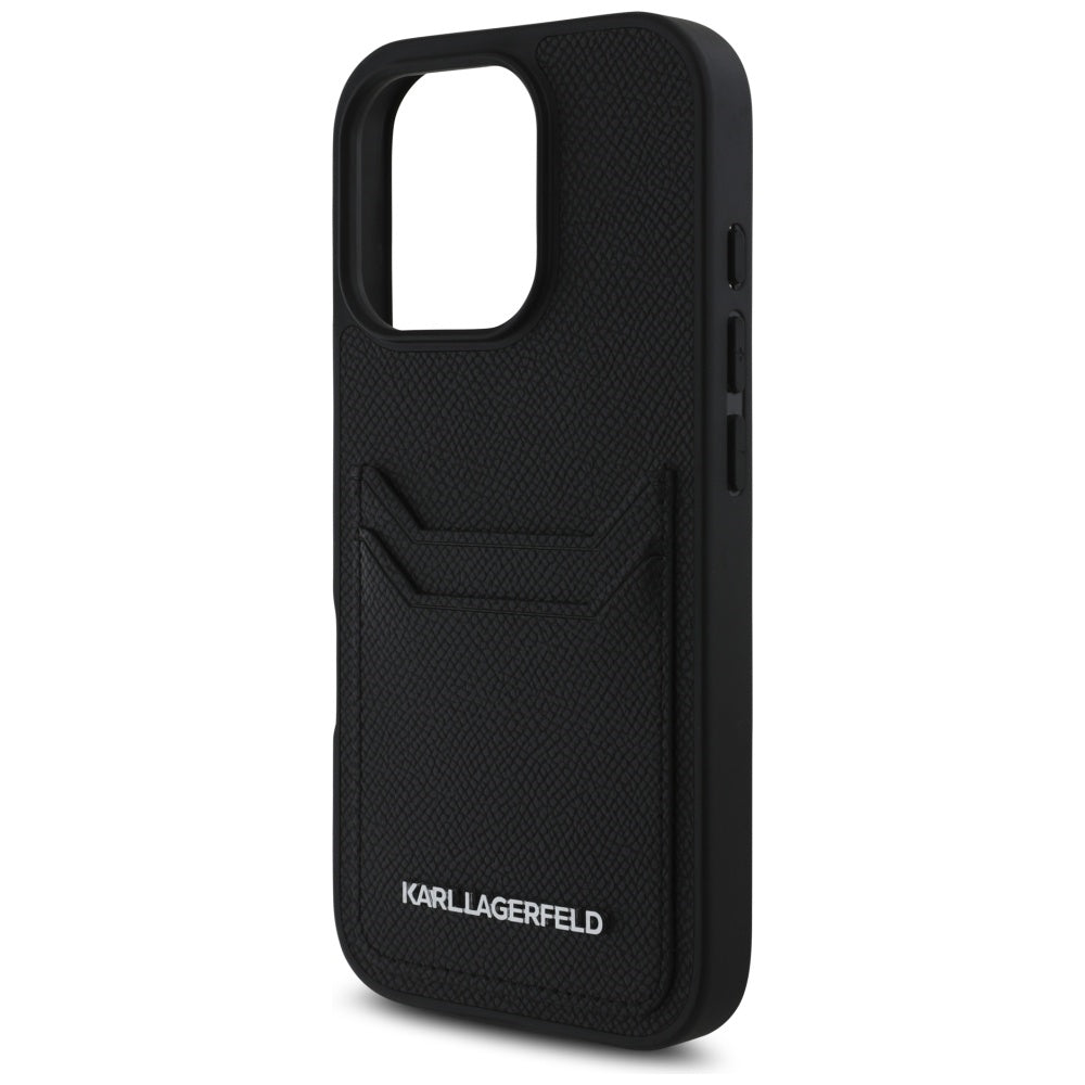 Custodia per Apple iPhone 16 Pro, Karl Lagerfeld, Grained Cardslots, Nera
