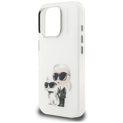 Custodia per Apple iPhone 16 Pro, Karl Lagerfeld, IML Aquarelle Logo Karl & Choupette, Bianca