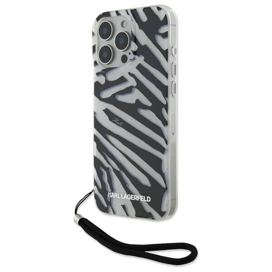 Custodia per Apple iPhone 16 Pro, Karl Lagerfeld, IML Luxury Zebra Pattern con Cinturino, Nera