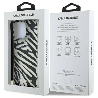 Custodia per Apple iPhone 16 Pro, Karl Lagerfeld, IML Luxury Zebra Pattern con Cinturino, Nera