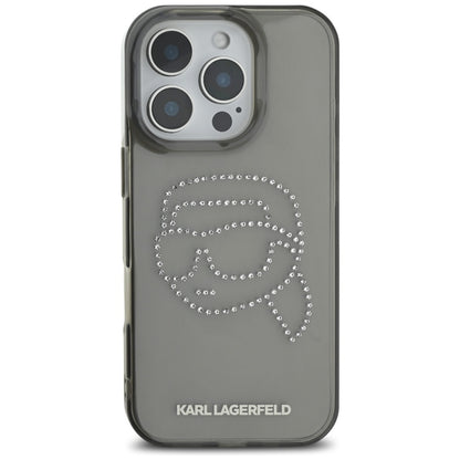 Custodia per Apple iPhone 16 Pro, Karl Lagerfeld, IML Rhinestones Karl's Head, Nera