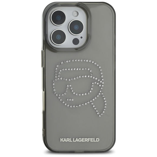 Custodia per Apple iPhone 16 Pro, Karl Lagerfeld, IML Rhinestones Karl's Head, Nera