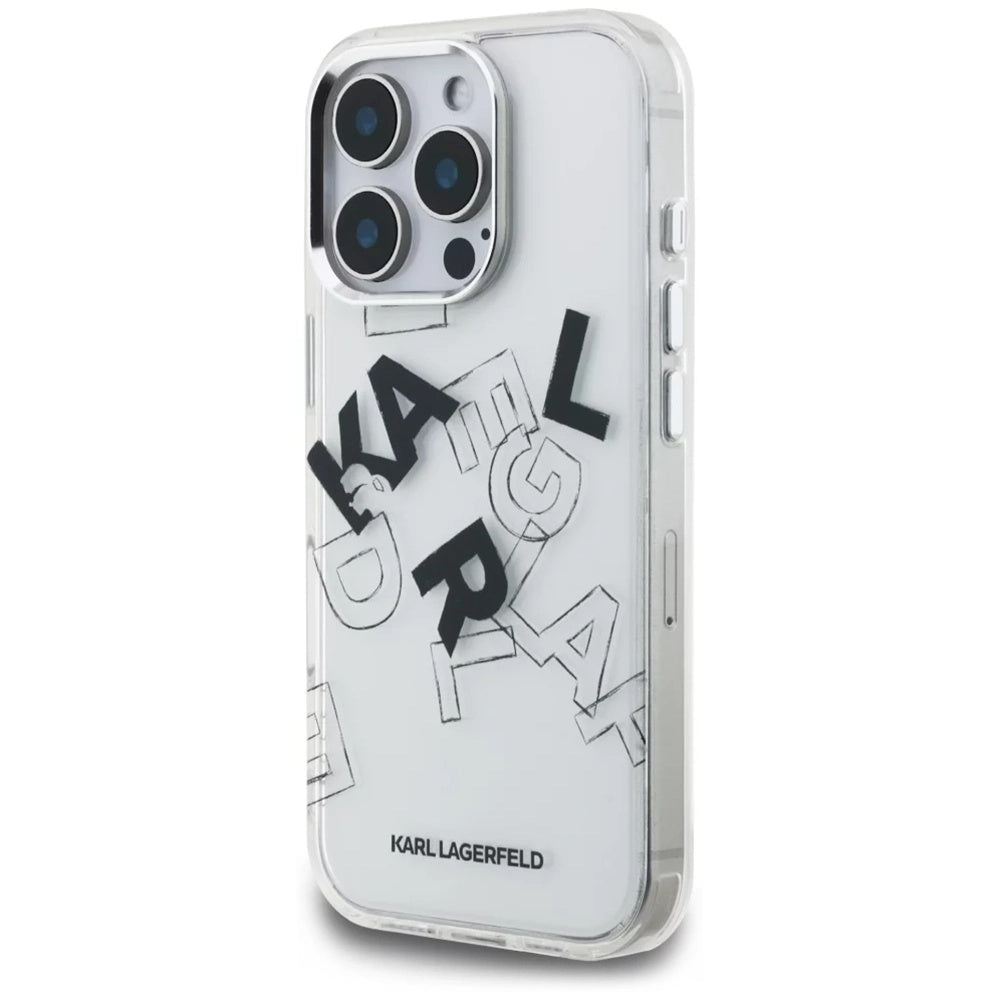 Custodia per Apple iPhone 16 Pro, Karl Lagerfeld, IML Sketched Graphic Logo, Trasparente