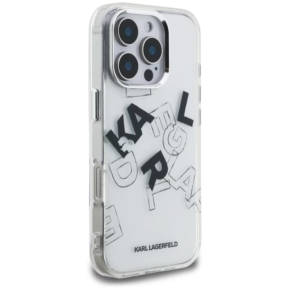 Custodia per Apple iPhone 16 Pro, Karl Lagerfeld, IML Sketched Graphic Logo, Trasparente