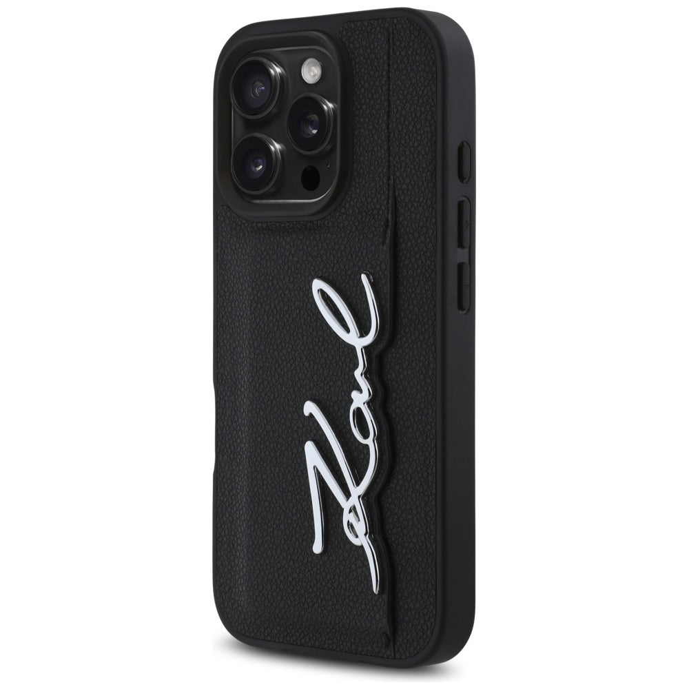 Custodia per Apple iPhone 16 Pro, Karl Lagerfeld, Metal Signature, Nera