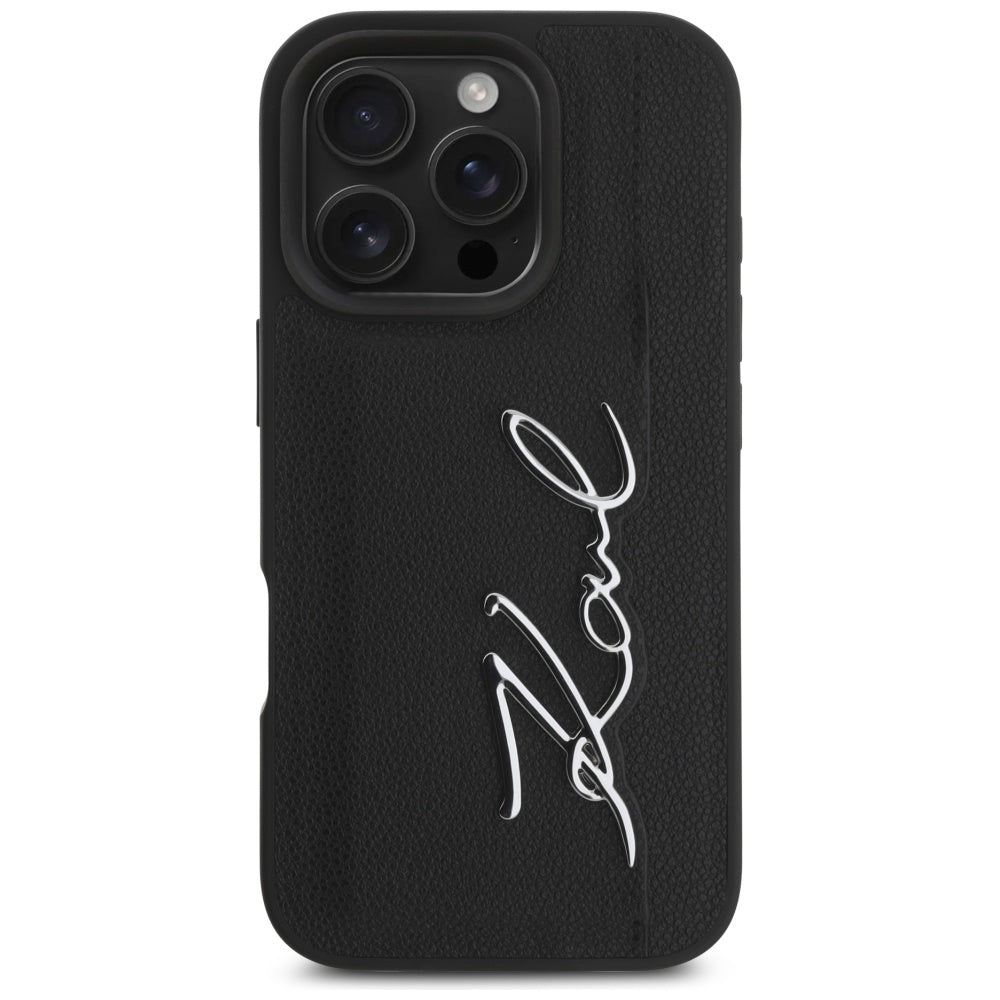 Custodia per Apple iPhone 16 Pro, Karl Lagerfeld, Metal Signature, Nera