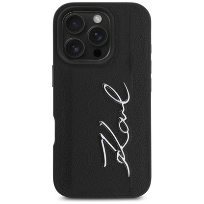Custodia per Apple iPhone 16 Pro, Karl Lagerfeld, Metal Signature, Nera