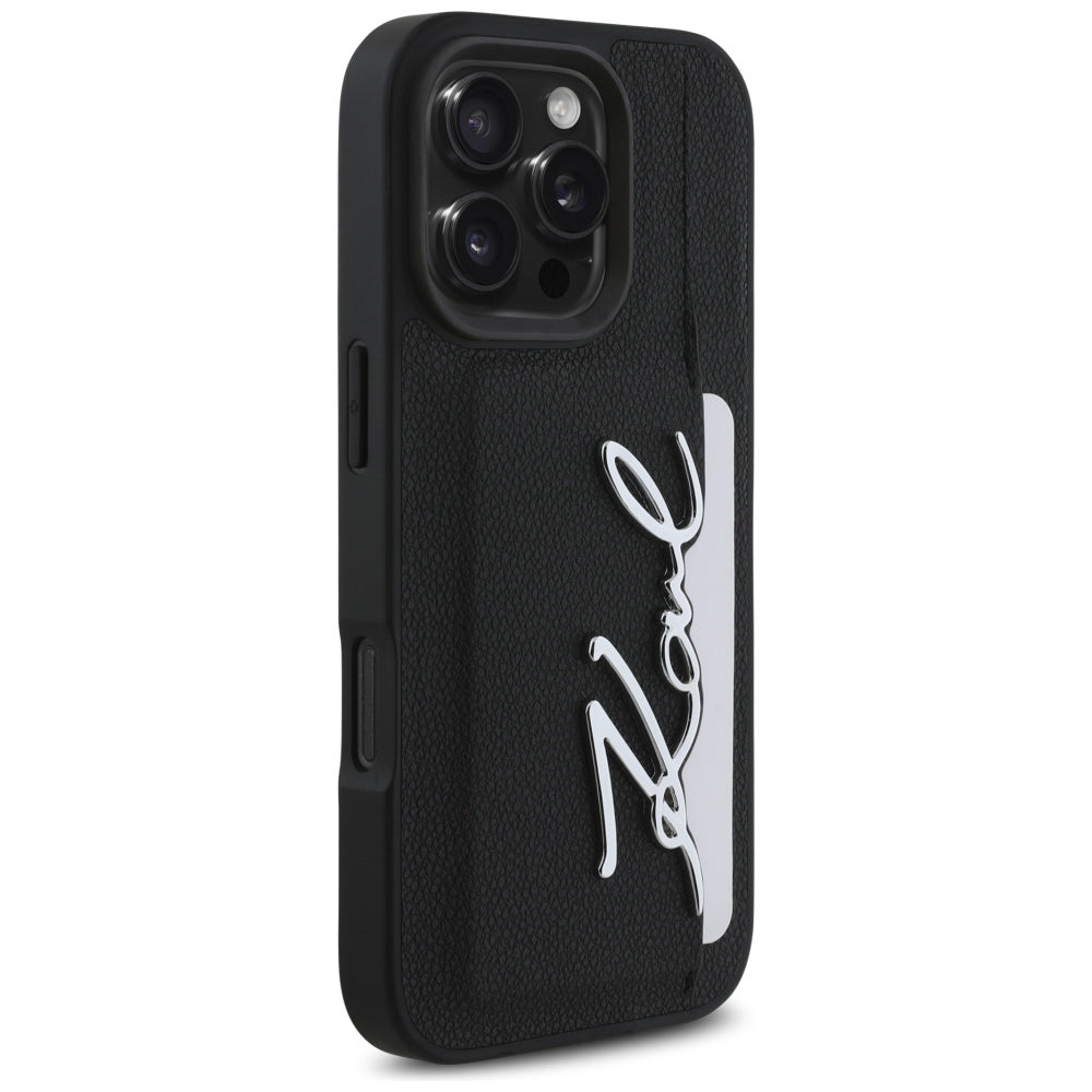 Custodia per Apple iPhone 16 Pro, Karl Lagerfeld, Metal Signature, Nera