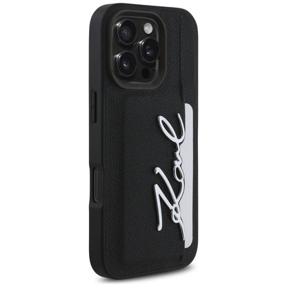 Custodia per Apple iPhone 16 Pro, Karl Lagerfeld, Metal Signature, Nera