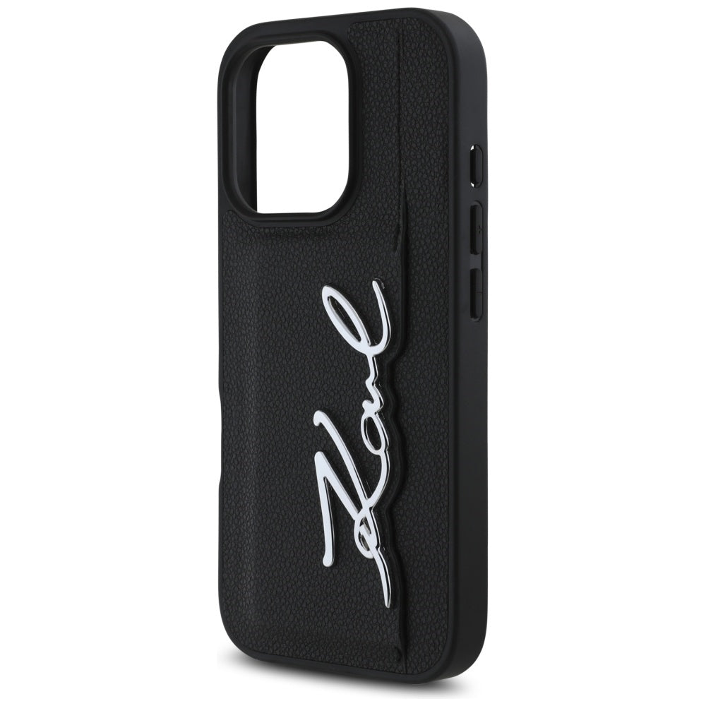 Custodia per Apple iPhone 16 Pro, Karl Lagerfeld, Metal Signature, Nera