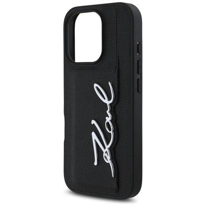 Custodia per Apple iPhone 16 Pro, Karl Lagerfeld, Metal Signature, Nera