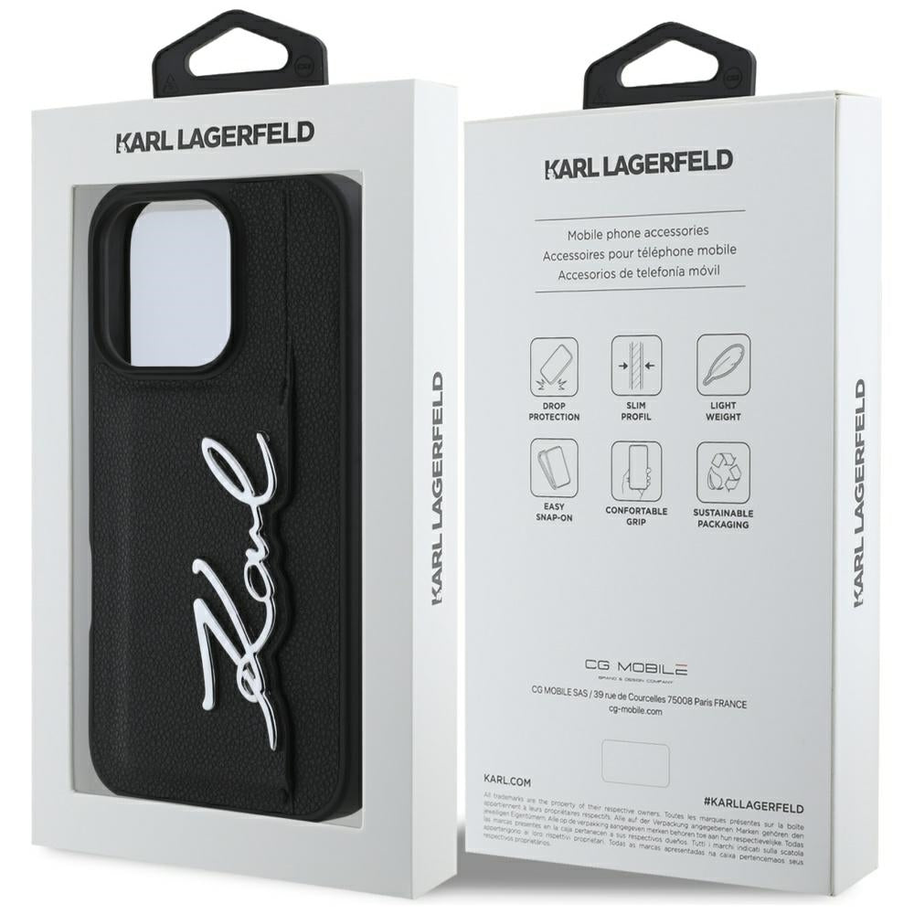 Custodia per Apple iPhone 16 Pro, Karl Lagerfeld, Metal Signature, Nera