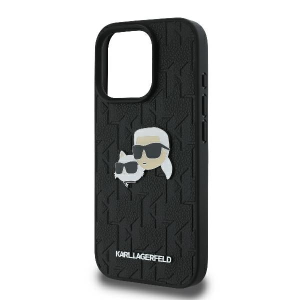 Case for Apple iPhone 16 Pro, Karl Lagerfeld, Monogram Karl & Choupette's Heads, Black