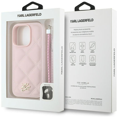 Custodia per Apple iPhone 16 Pro, Karl Lagerfeld, Quilted Initial Logo & Chain Strap, Rosa