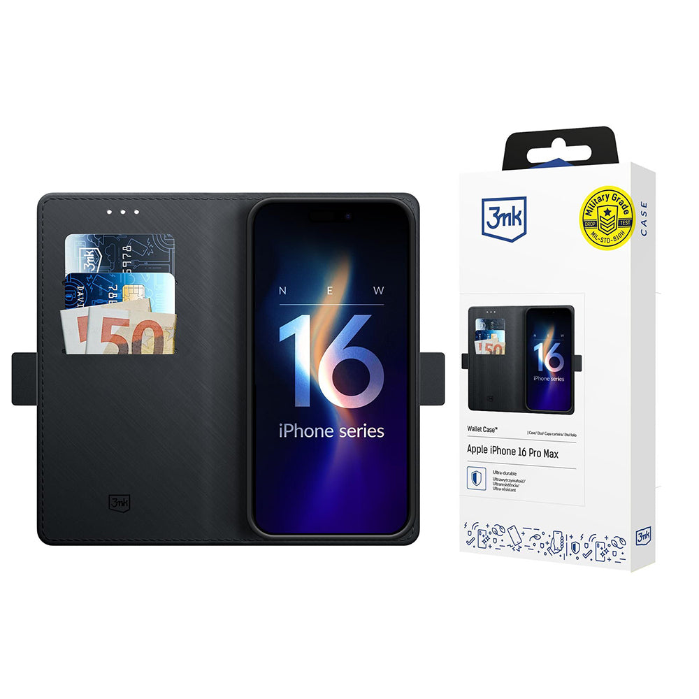 Custodia per Apple iPhone 16 Pro Max, 3MK, Wallet, Nera