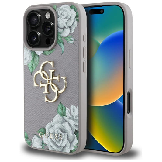 Custodia per Apple iPhone 16 Pro Max, Guess, 4G Grained Roses Big Logo, Viola