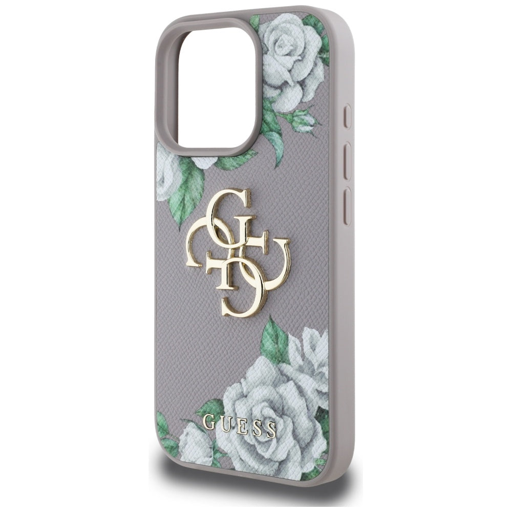 Custodia per Apple iPhone 16 Pro Max, Guess, 4G Grained Roses Big Logo, Viola