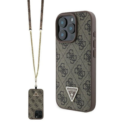 Custodia per Apple iPhone 16 Pro Max, Guess, Crossbody 4G Triangle Strass, Marrone