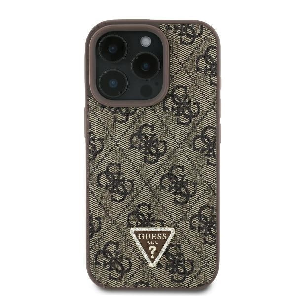 Custodia per Apple iPhone 16 Pro Max, Guess, Crossbody 4G Triangle Strass, Marrone