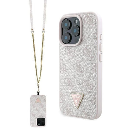 Custodia per Apple iPhone 16 Pro Max, Guess, Crossbody 4G Triangle Strass, Rosa