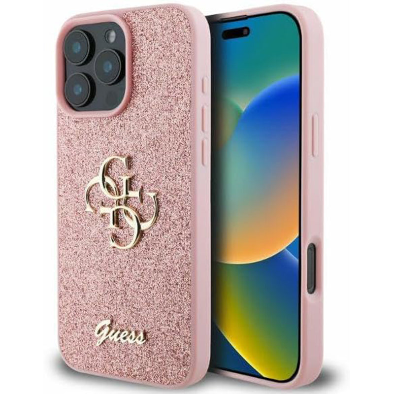 Case for Apple iPhone 16 Pro Max, Guess, Fixed Glitter Big 4G, Pink