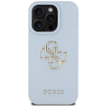 Custodia per Apple iPhone 16 Pro Max, Guess, Grained Big 4G Logo Small Classic Logo, Blu