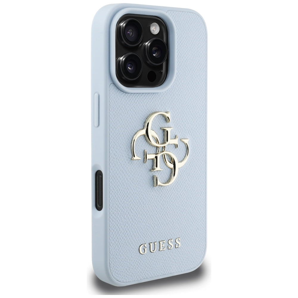 Custodia per Apple iPhone 16 Pro Max, Guess, Grained Big 4G Logo Small Classic Logo, Blu