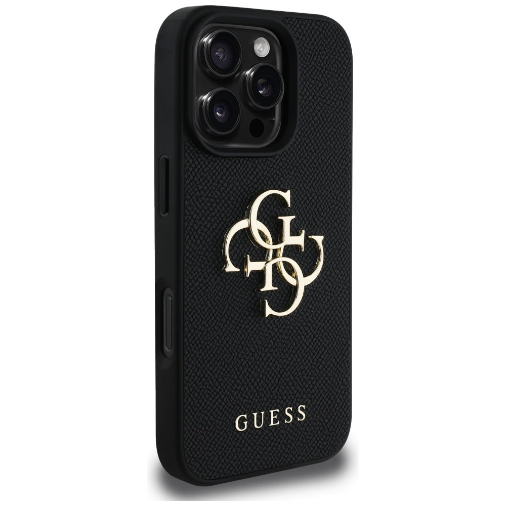 Custodia per Apple iPhone 16 Pro Max, Guess, Grained Big 4G Logo Small Classic Logo, Nera
