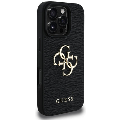 Custodia per Apple iPhone 16 Pro Max, Guess, Grained Big 4G Logo Small Classic Logo, Nera